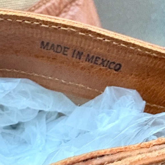 Frye Tan Leather Canvas Mid Calf Boots Size 8 Western Buckle Riding Boots - Picture 6 of 8